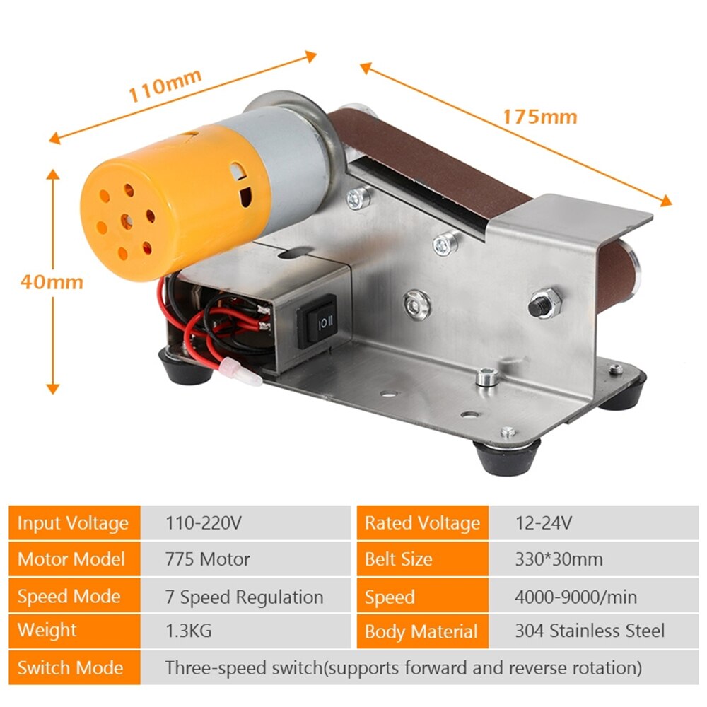 Mini Electric Belt Sander 15 Degree Edges Sharpener with 10 Abrasive Belt Multifunction Cutter Edges Polishing Grinding Machine