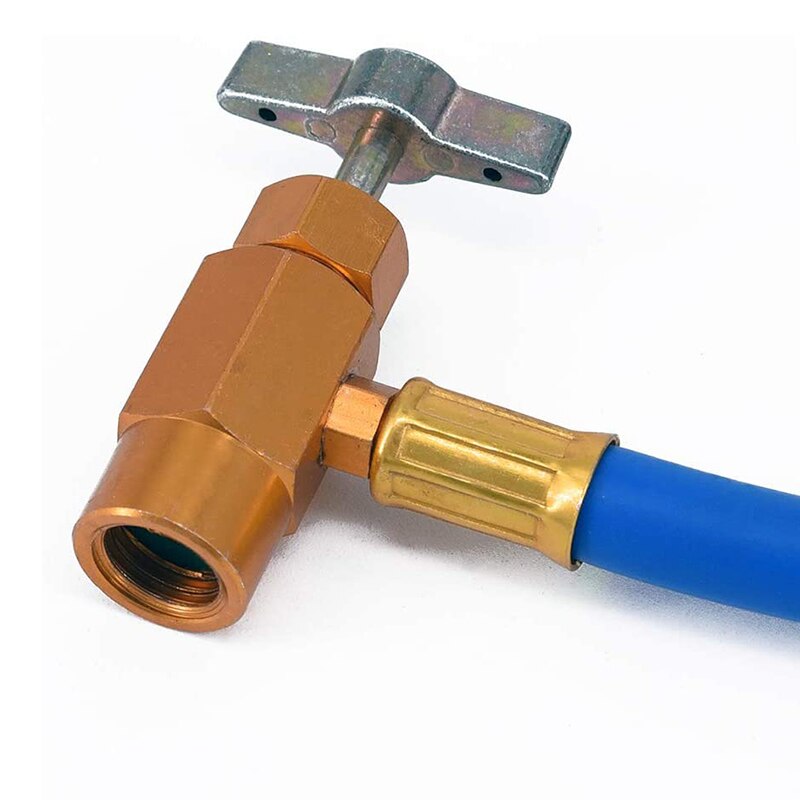 R134A AC Refrigerant Recharge Hose Kit with Measuring Pressure Gauge and 1/2 Inch Can Opener Tap Dispensing Valve Fit