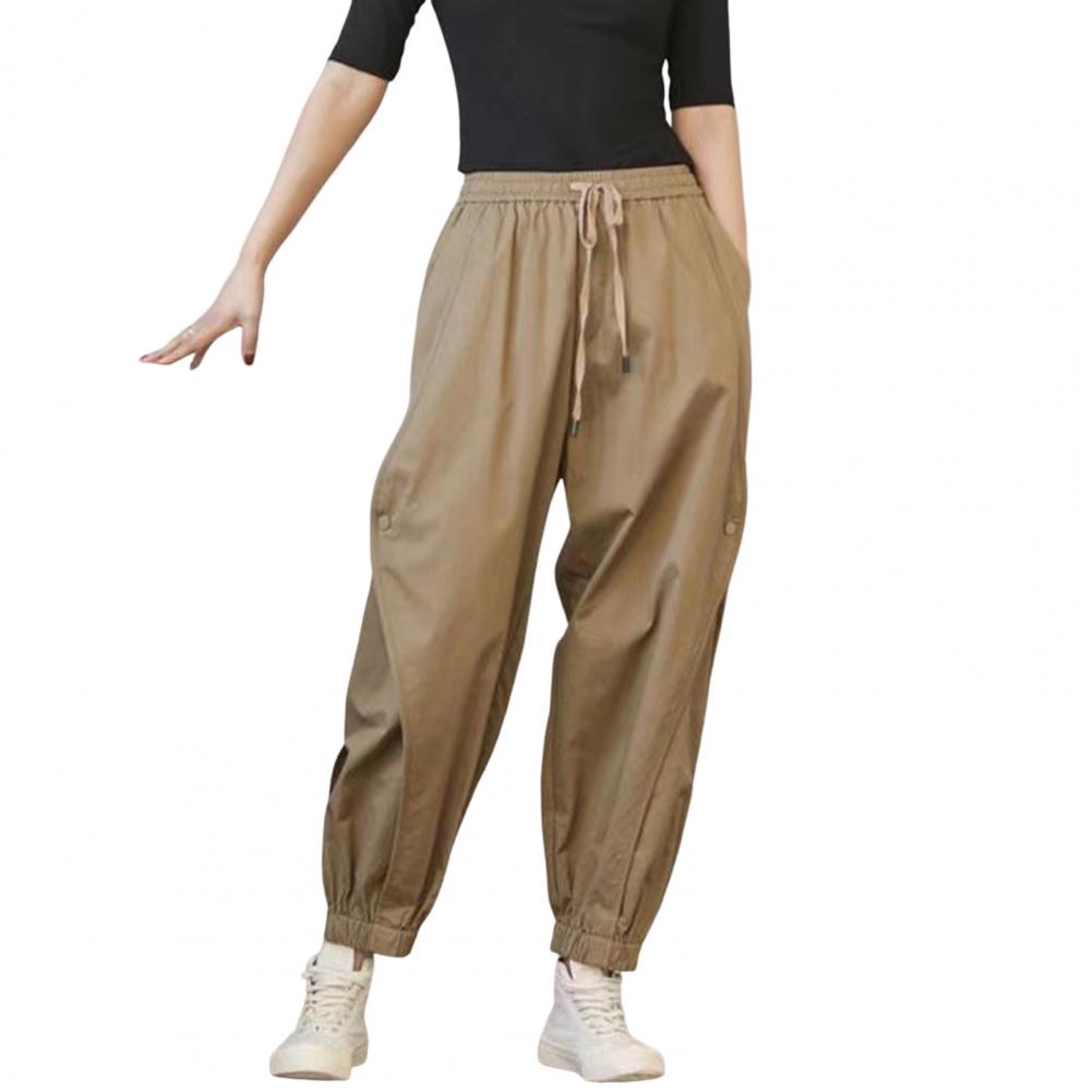 Pants Women Khaki Stylish Pockets Spring Solid Ankle Length Unisex Streetwear Aesthetic Harem Trouser Chic Soft