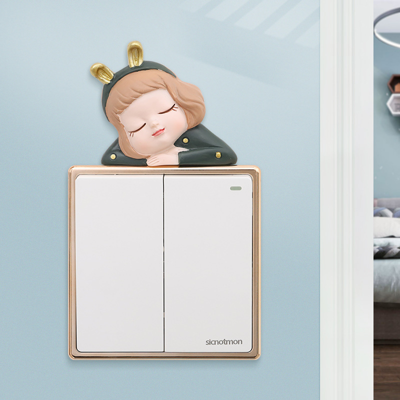 Cartoon Girl Living Room Wall Resin Switch Stickers Frameless Decorations Wall Stickers Mural