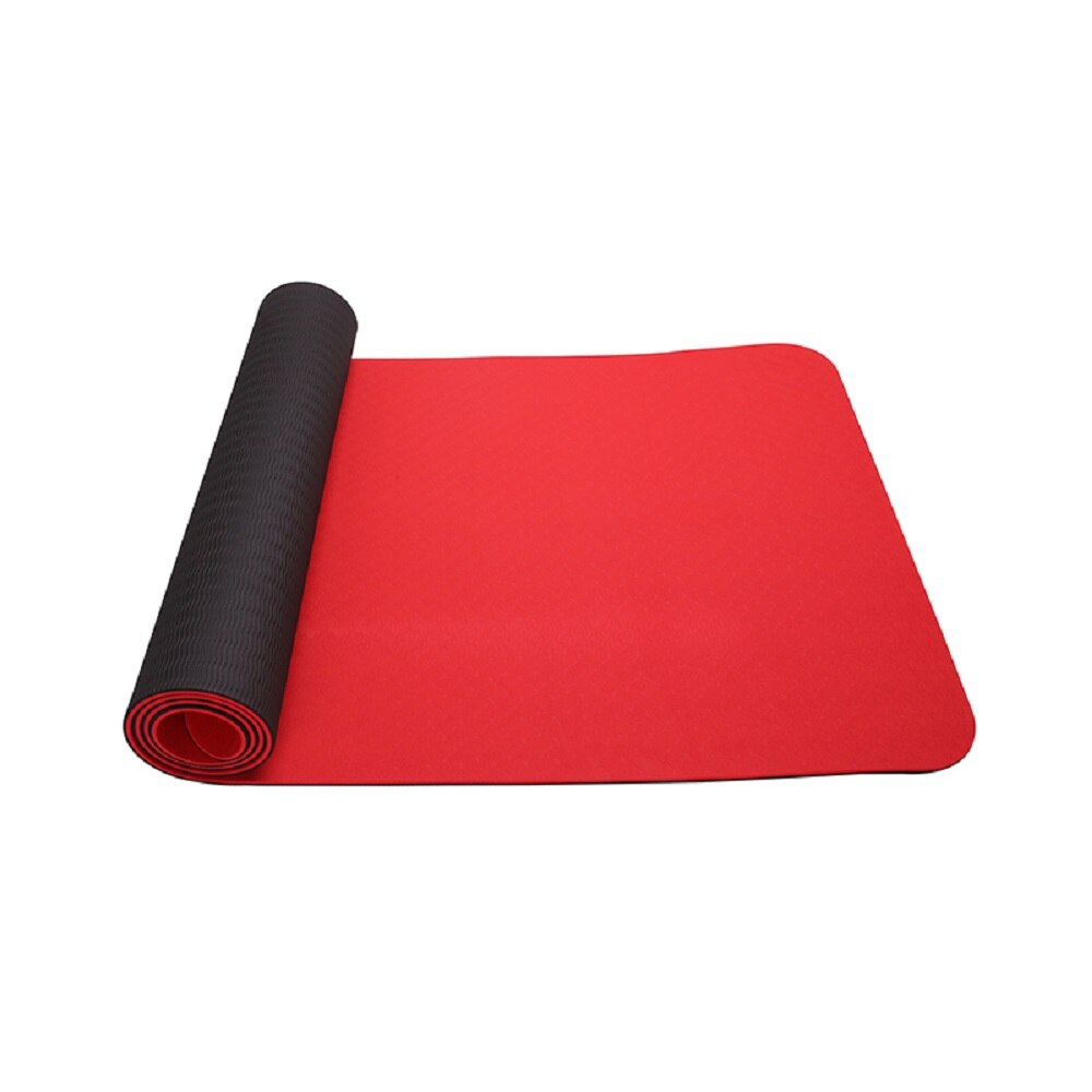 Yoga Mat - 183x61cm - 8mm Thick - TPE Material - Non-Slip - Odorless - For Beginners: Red and Black