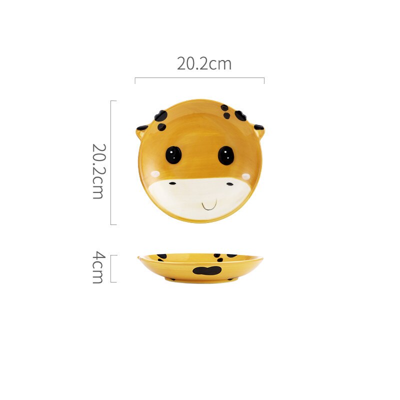 Cute cartoon ceramic tableware Kids Dinner Plate Toddler Feeding Dishes Snack dish Children Training Bowl Spoon Fork: C