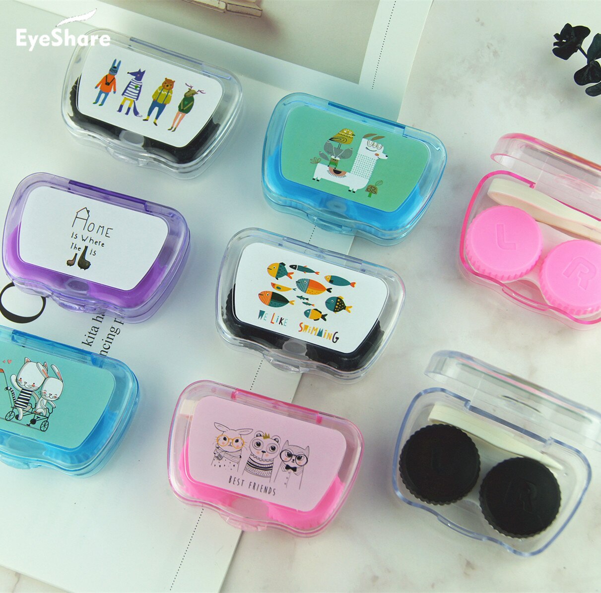 Lens Case Met Stok Spiegel Set Contact Lens Partner Container Opslag Houder