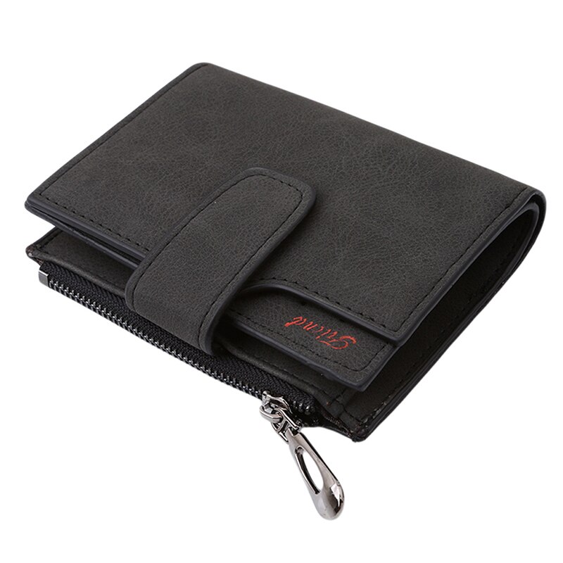 Small Female Purse Short Purse Lady Letter Snap Fastener Zipper Short Clutch Wallet Solid Vintage Matte Women Wallet: Black