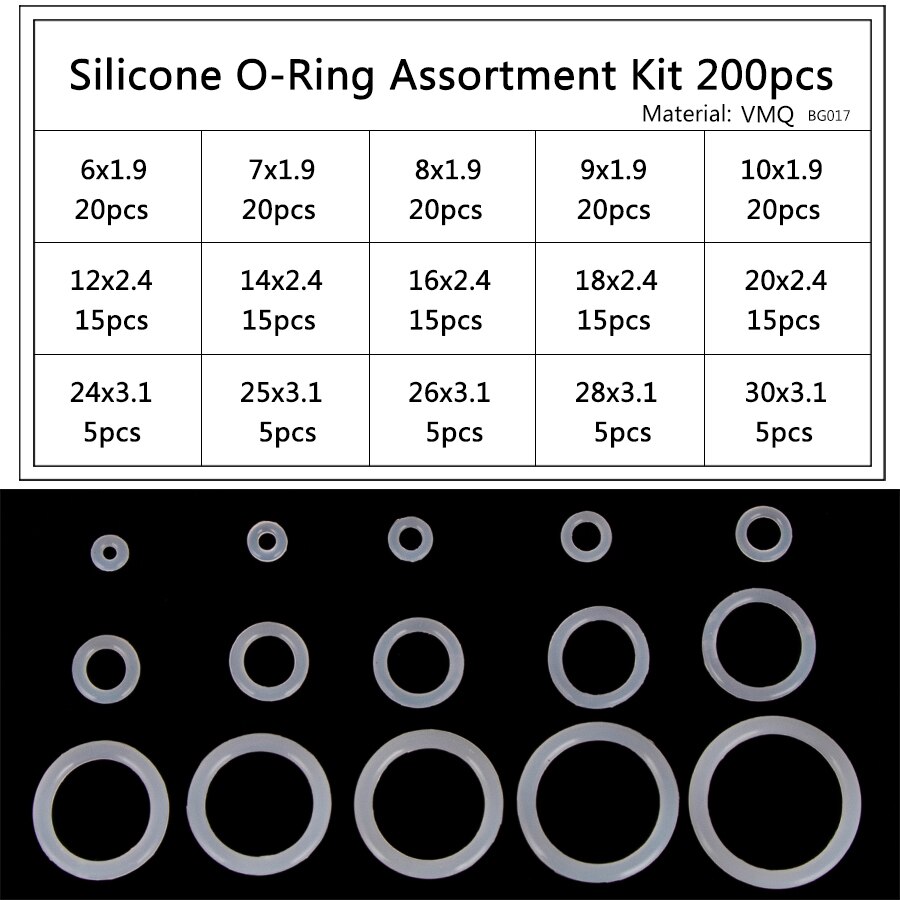 150-225pcs silikonowe VMQ białe uszczelniające o-ringi OD 6mm-35mm CS1mm 1.5mm 1.9mm 2.4mm 3.1mm trwała uszczelka O pierścienie zestaw asortymentowy S5