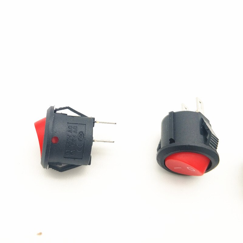 Interrupteur à bascule interrupteur circulaire bouton rouge 6A 250 V panneau ouvertures 20mm bouton poussoir en plastique 2Pin pour batterie on off