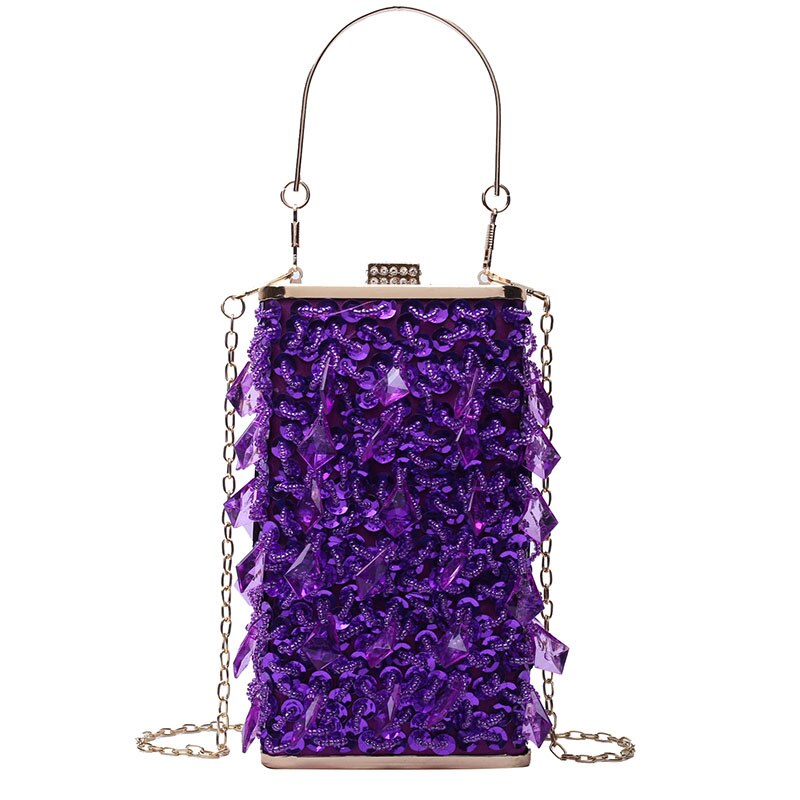 Crystal Blue Clutch Bags Vrouwen Party Purse Box Chain Schoudertassen Dames Glaring Gold Avond Handtas B366: purple