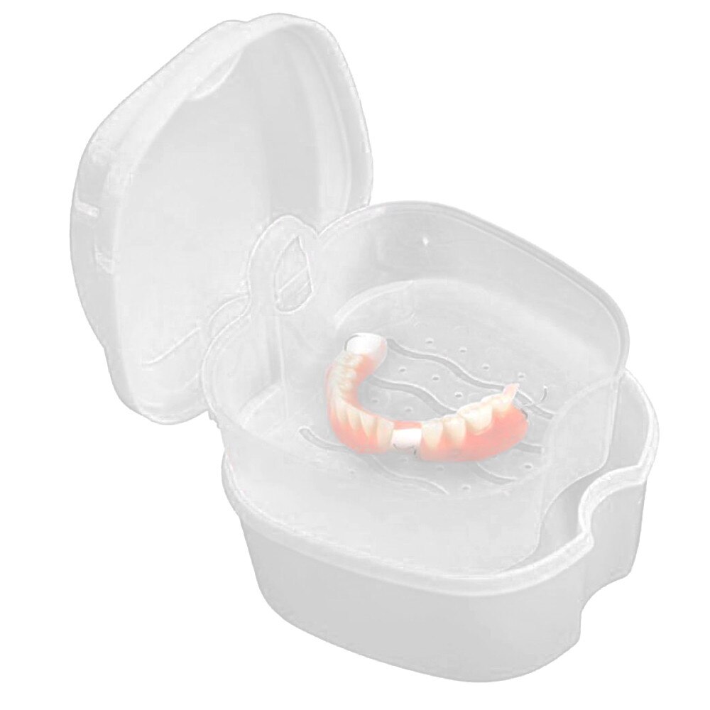 Tooth Care Denture Bath Box Case Dental False Teeth Storage Box With Hanging Net Container Denture Box With Net Sept
