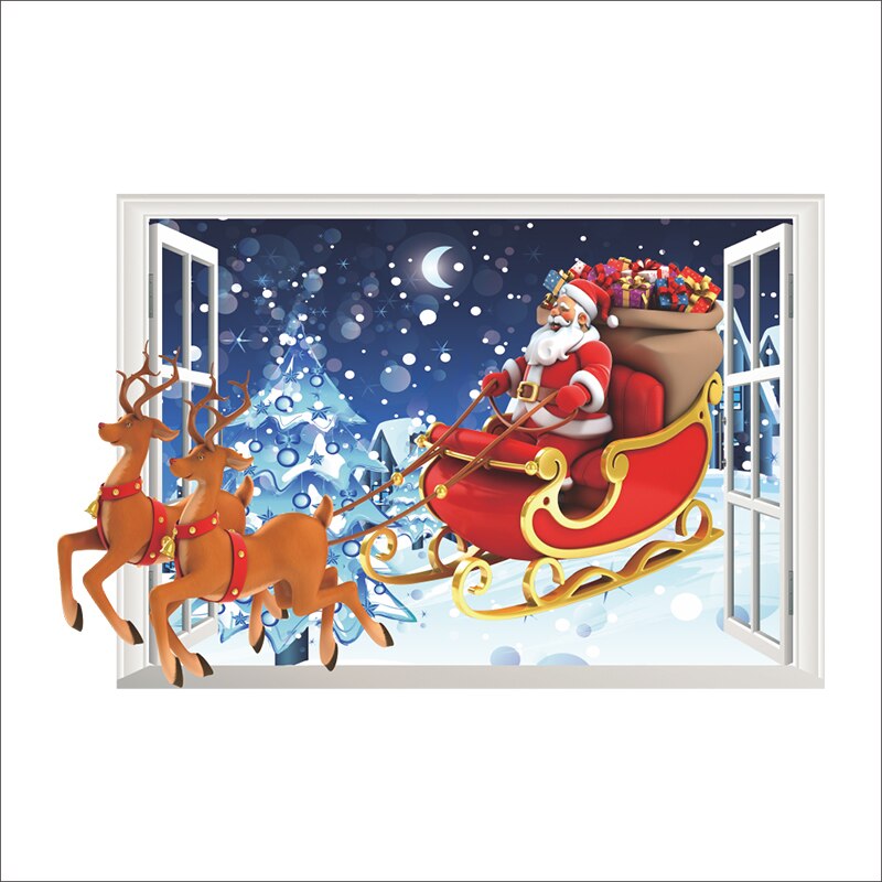 Merry Christmas Santa Claus 3D Window Wall Stickers For Home Decor Living Room DIY Shop Window Glass Xmas PVC Mural Art Poster