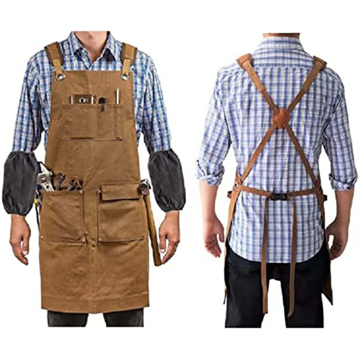 Delantal de lona impermeable grueso para limpieza de carpintería, conjunto de mandil de manga para carpintero, electricista, jardinería, industria pesada