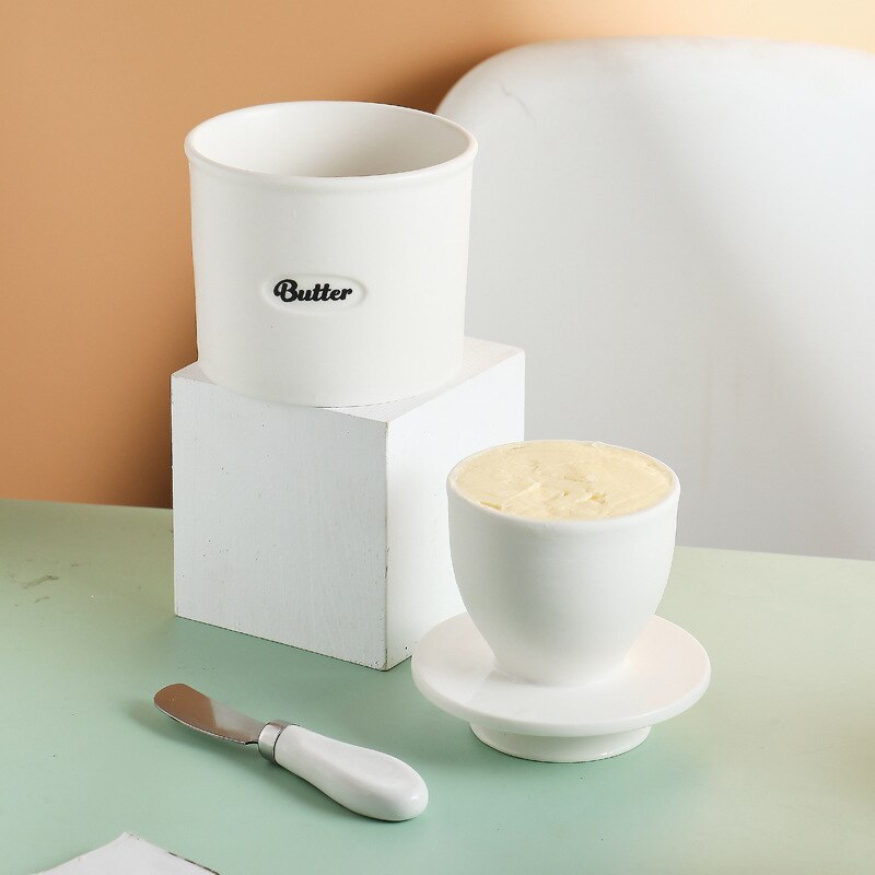 Cajas de mantequilla de cerámica de estilo occidental, frascos sellados de queso con cuchillos, caja creativa Simple con letras, 500ml