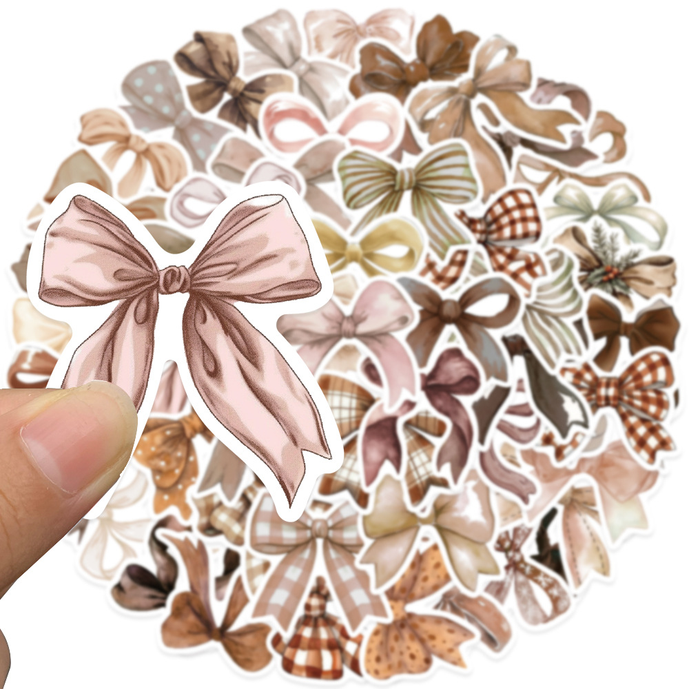 50Pcs Cute Bow Stickers Kawaii Cartoon Bow DIY Stickers Scrapbooking Phone Luggage Skateboard Waterproof Decals