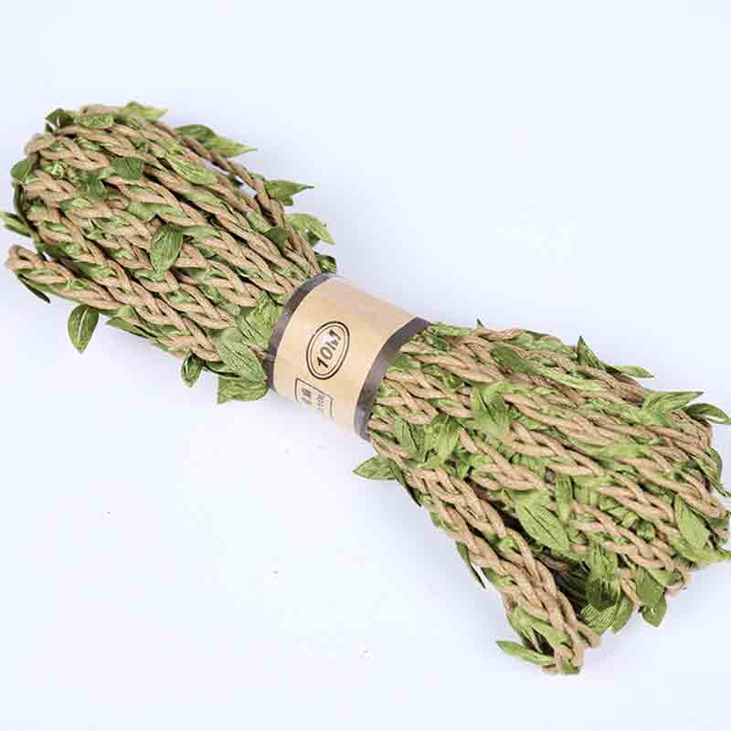 5 Meter/partij Natuurlijke Jute Touw 5Mm Jute Blad Lint Met Kunstmatige Wijnstok Groene Bladeren Diy Craft Vintage Voor Bruiloft party Decor: Natural
