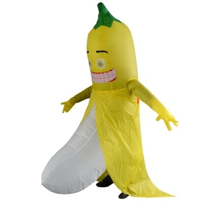 Adulto divertido inflable fruta Banana disfraces traje amarillo mascota Banana disfraz Halloween Purim Stag 1,5 m-2 m