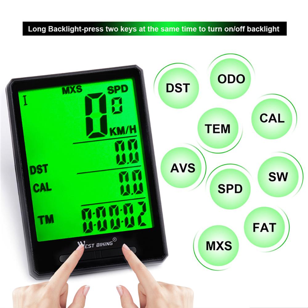 Bicycle Wireless Speedometer and Odometer IPX6 Waterproof Multi Function Cycle Bike Computer with LCD Backlight Display