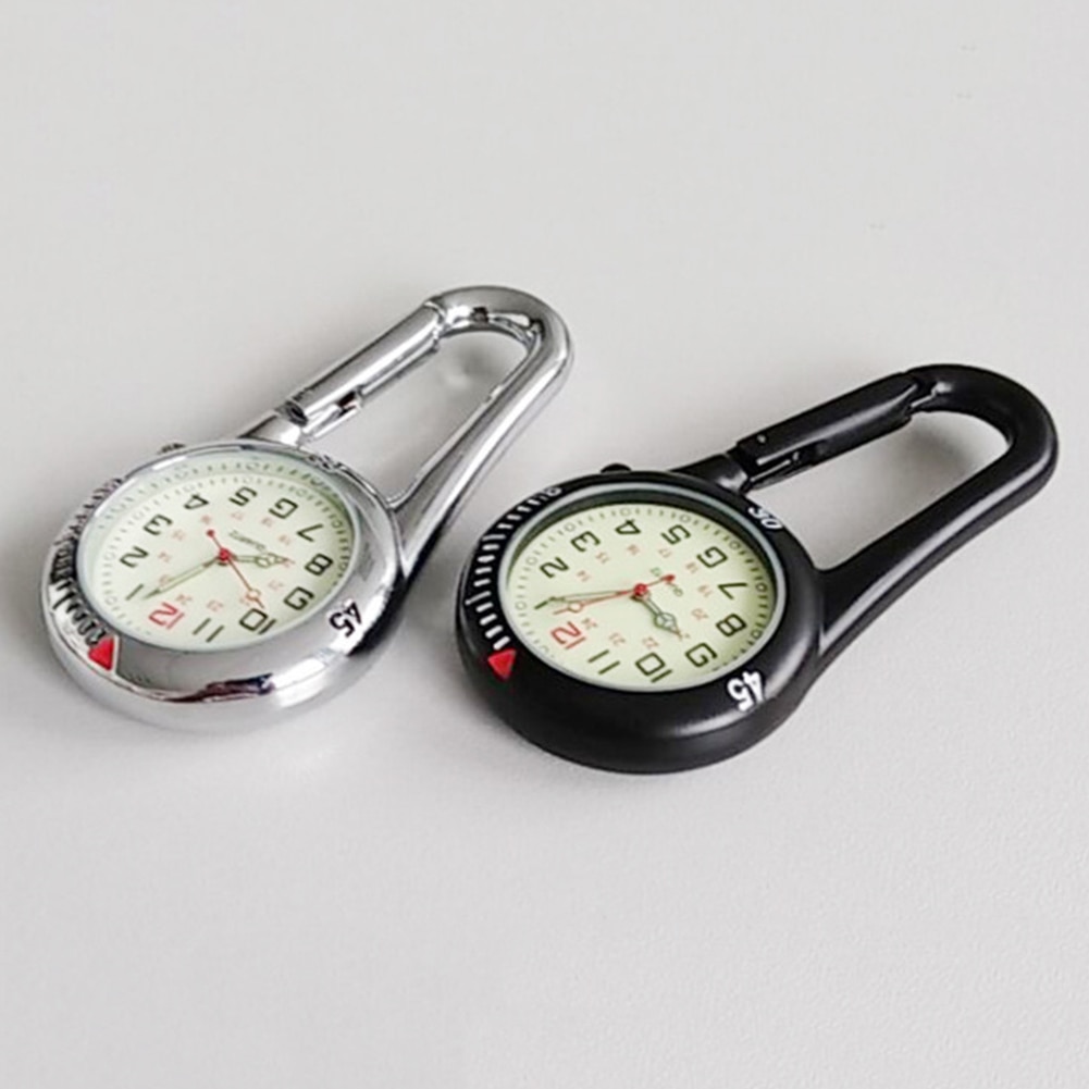 draussen Mini Runde Zifferblatt Arabische Zahlen Quarz Analog Clip Karabiner Haken Uhr