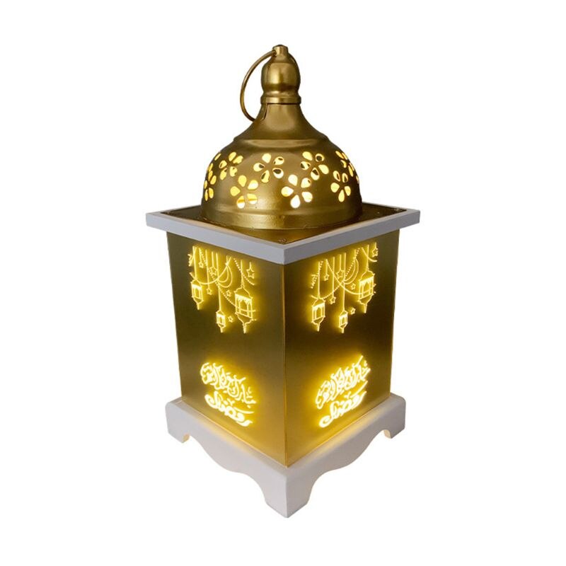 Wooden Ramadan Lantern Eid Mubarak Element LED Light Eid Ramadan Islamic Indoor