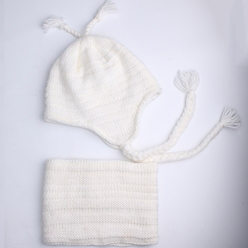 FURTALK Children Winter Hat with Ears Girls Boys pompom Hat Scarf Set for Baby Kids Knitted Earflap Hats Pink White Black Cap: white / 4-10 yeras