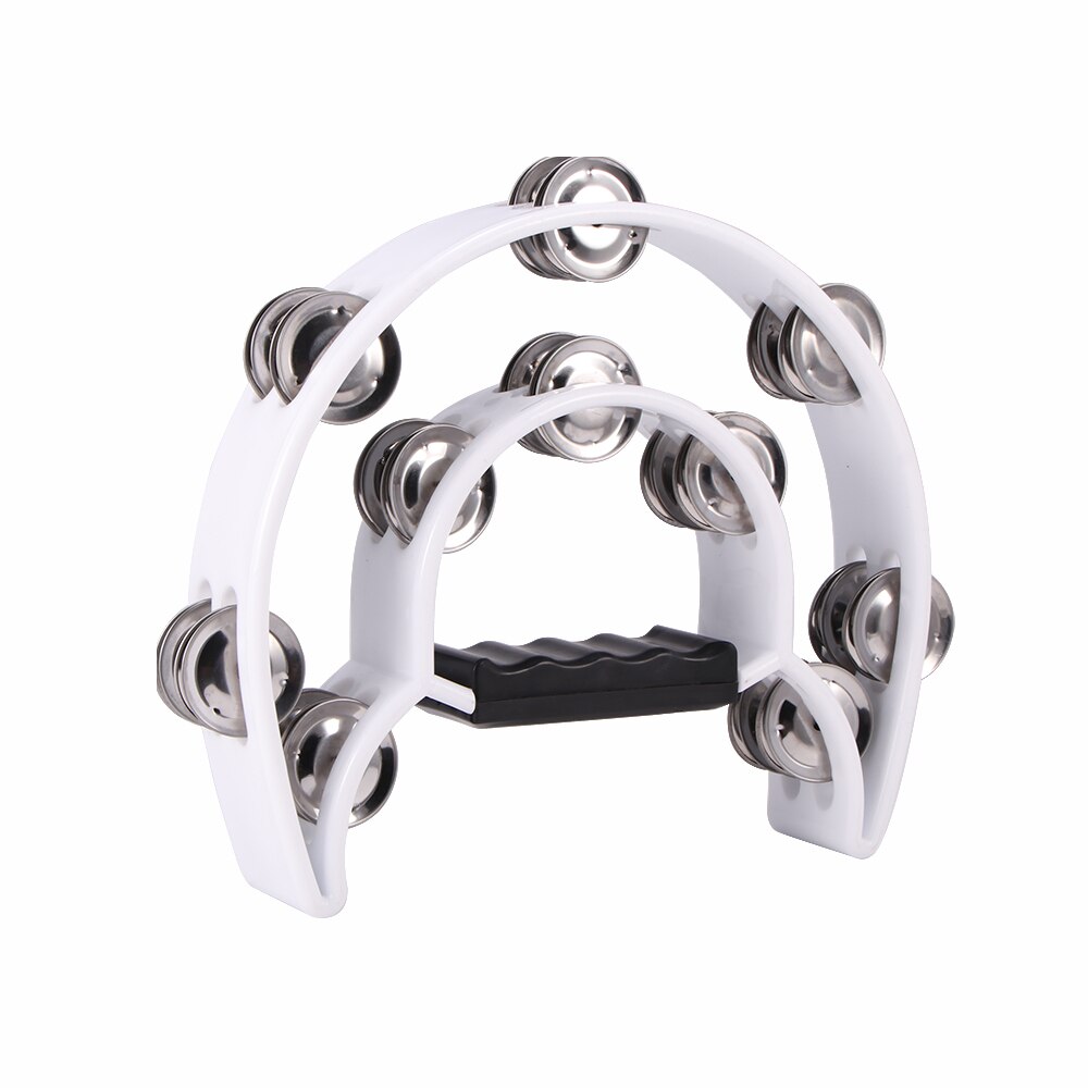 Pandereta de tambor de media luna, instrumentos musicales de percusión, campana de mano para , compacta, doble KTV, campanas, pandereta Orff: Blanco