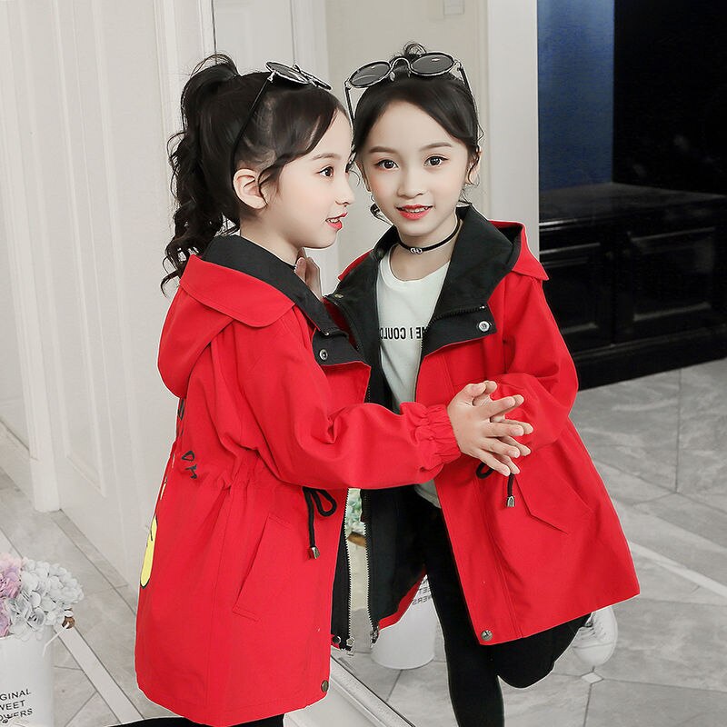 Primavera autunno bambini ragazze giacca a vento ragazze adolescenti moda Trench lungo bambini Casual capispalla con cappuccio abiti per 3-13 anni