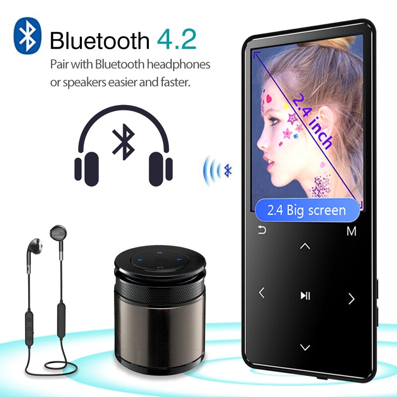 MP3 Player with Bluetooth FM Radio Speaker Headphones Touch Keys 2.4" Screen HiFi Walkman Sport MP 3 Flac Music Player for kids