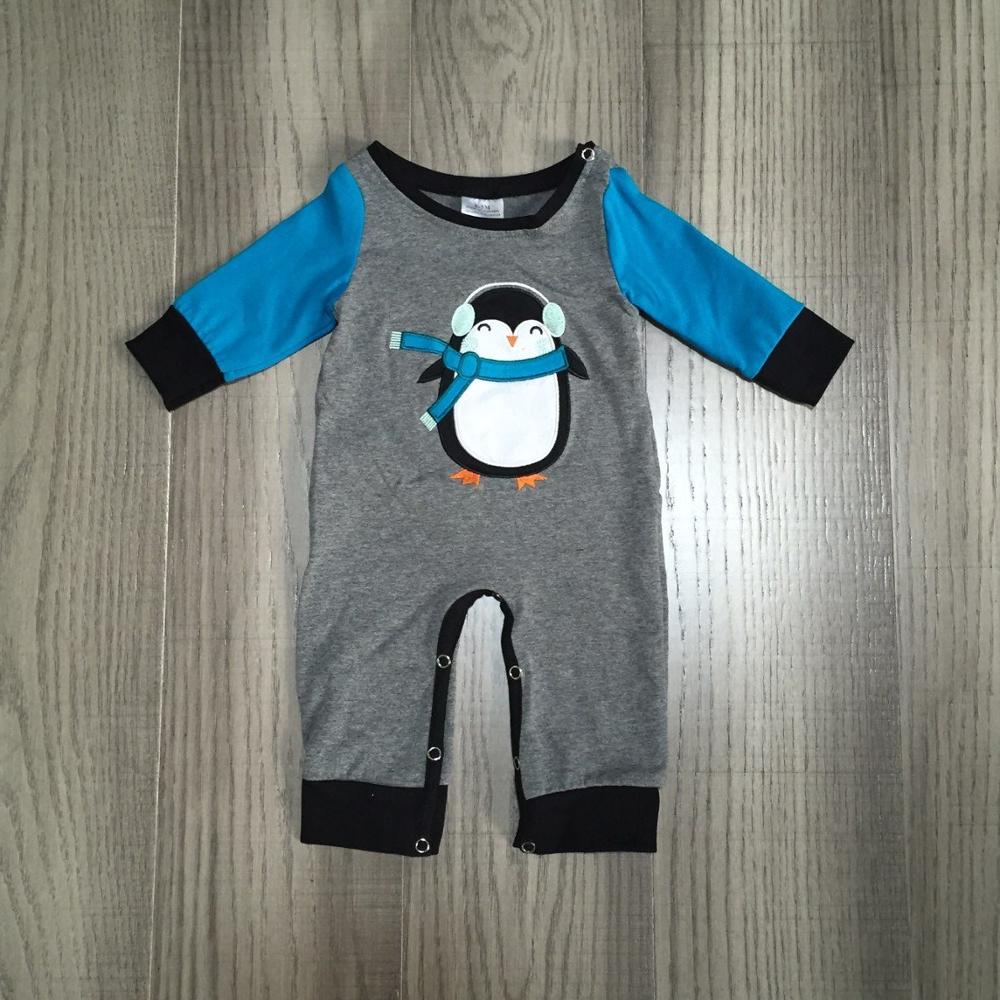 Babyjongenskleding baby romper baby peuter romper pinguïn romper babyjongens blauw grijs romper