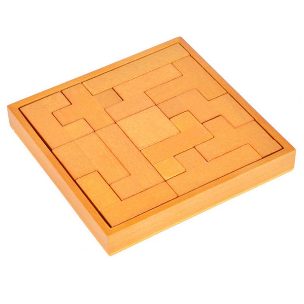 13Pcs Houten Blok Brain Teaser Puzzel Vroege Educatief Speelgoed Kids Pre-School Kleurrijke 3D Puzzel Tangram math Speelgoed: Dark Yellow