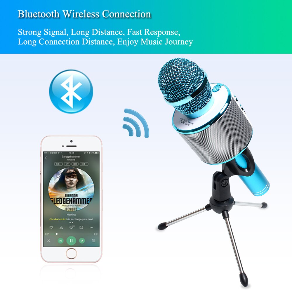 WS858 Microphone Bluetooth sans fil Mikrofon lecteur de musique micro avec trépied sac de rangement Bluetooth Microphone chantant karaoké