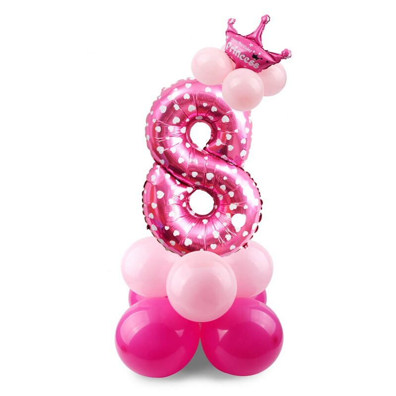 Blue Pink Number Balloon Happy Birthday Balloon 1st Birthday Party Decoration Kids Boy Girl Party Ballon Number: Pink 8