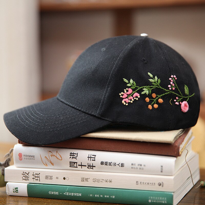 Kit de chapeau brodé de fleurs, , avec cerceau, casquette à visière, point de croix, ensemble d'art de couture, artisanal fait à la main: 4