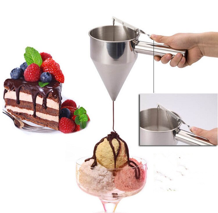 1 pieza de acero inoxidable pulpo bolas cono de huevo embudo Waffle Maker herramienta con estante dispensador de jarabe de azúcar para pastel PH 001