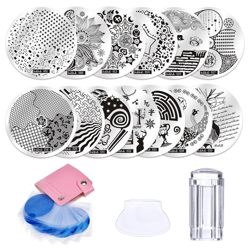 30/10pc Nagel Platten + Klar Gelee Silikon Nagel Kunst Stempel Schaber mit Kappe Stanzen Vorlage Bild Platten nagel Stempel Platte Werkzeug: Schwarz