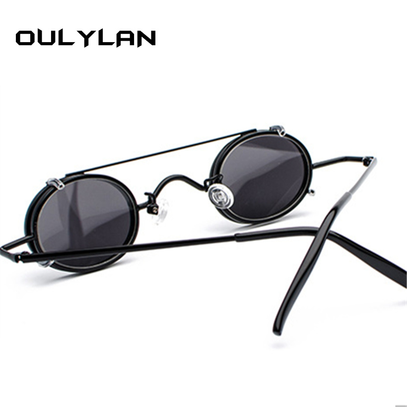 Oulylan kleine ronde steampunk zonnebril voor heren, retro vintage metal punk clip-on zonnebril voor heren, kleine ovale bril  uv400