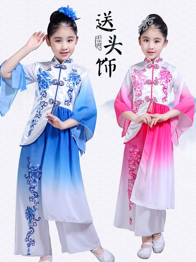 Kinderen klassieke dans kostuums meisjes Chinese stijl guzheng porselein kinderkleding fan dance Yangko dans kostuum
