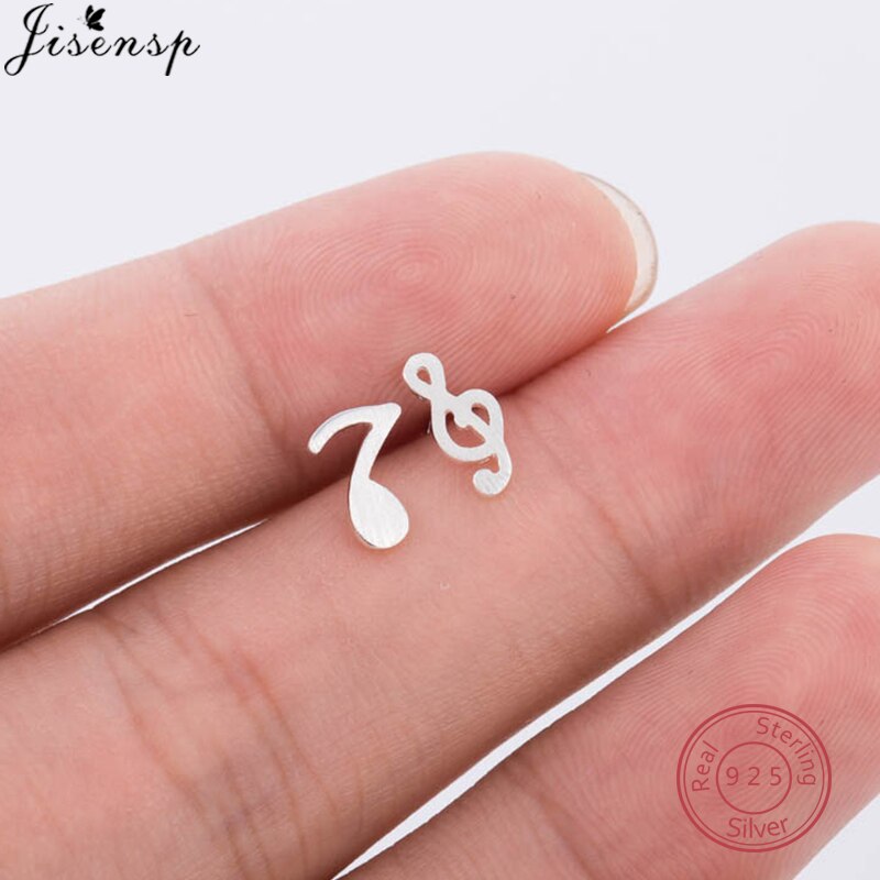 Real 925 Sterling Silver Animal Earrings for Women Minimalist Star Cat Triangle Music Stud Earrings Child Best allergy free: FED016