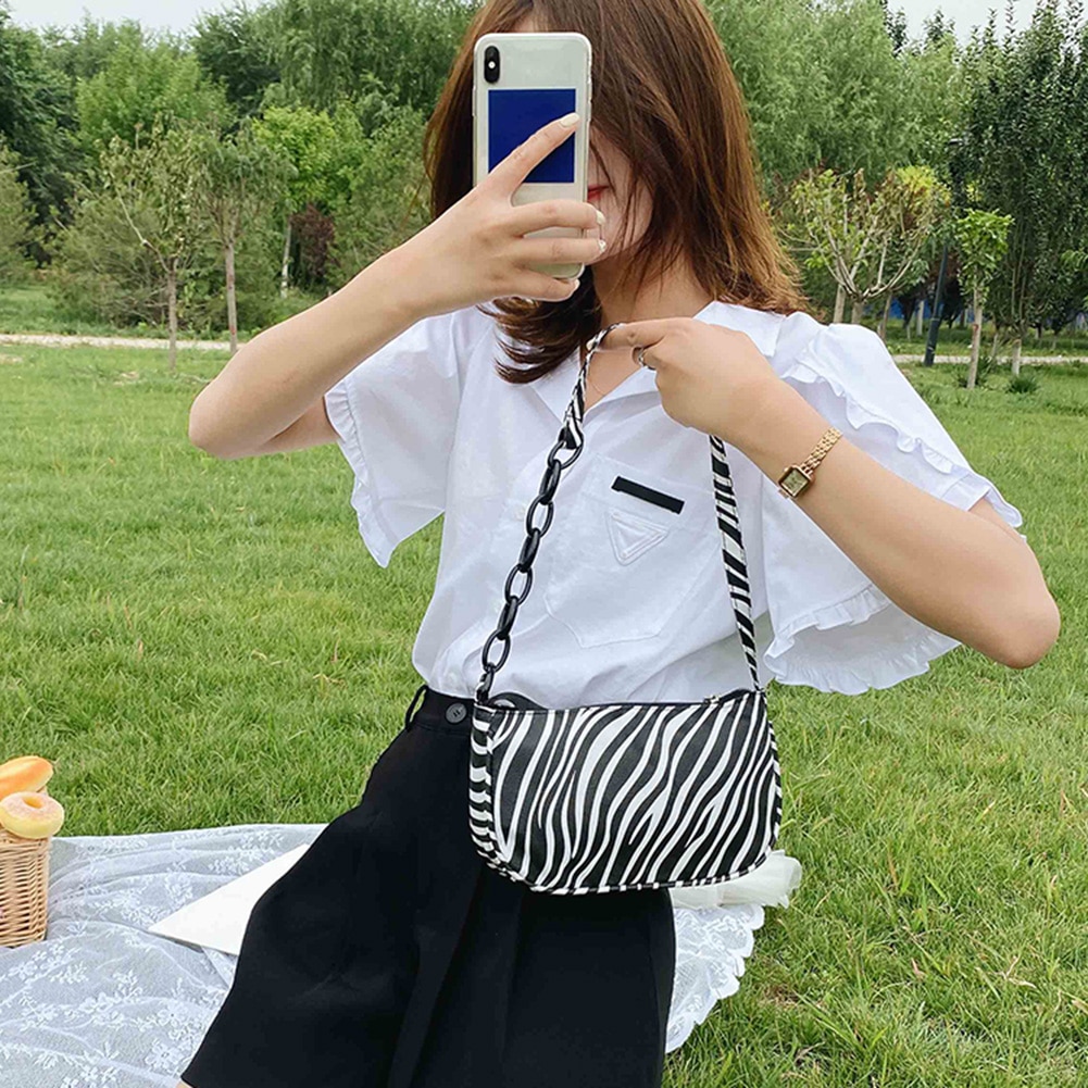 Women Small Shoulder Bags Retro Zebra Print Pattern Handbag PU Leather Simple Underarm Bags Female Daily Causal Tote Purse