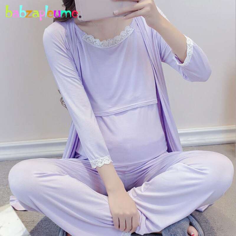 Ropa de maternidad para mujeres embarazadas, conjunto de ropa de embarazo de algodón, camisetas de lactancia, abrigo y pantalones, pijama de lactancia, BC1401-1: Default Title