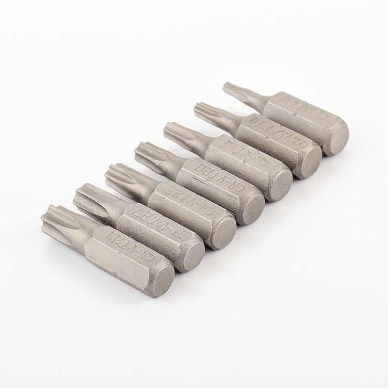 7pcs Torx Screwdriver Bits With Hole 1/4" Hex Shank T8 T10 T15 T20 T25 T27 T30 Security Electric Screwdriver Bit Set