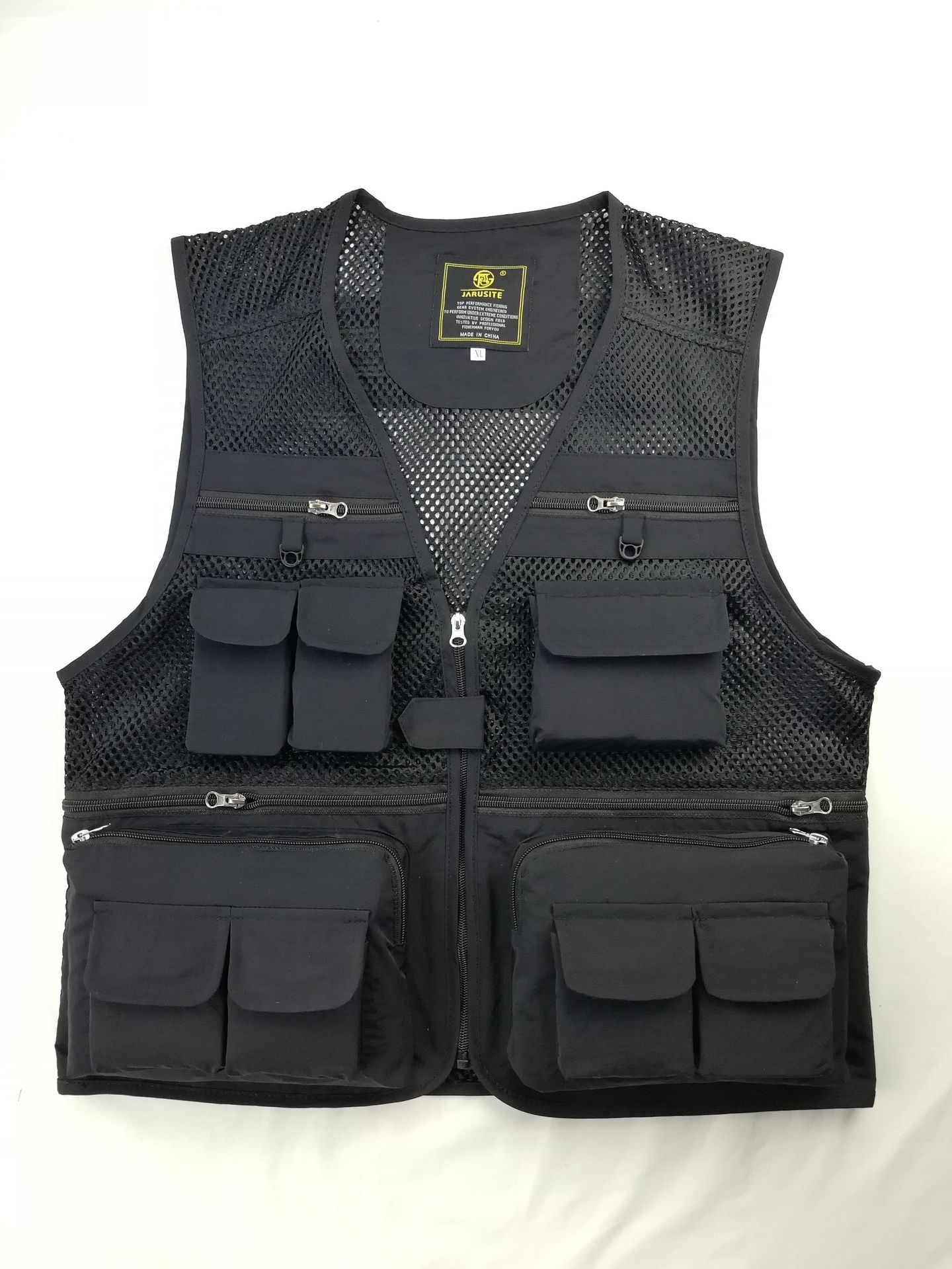 Multi-kieszeń kamizelki wędkarskie wiosna lato na wolnym powietrzu Sporty szybkie suche oddychające siatkowe kurtki mężczyźni fotografia nylonowe kamizelki turystyczne: czarny / 5XL