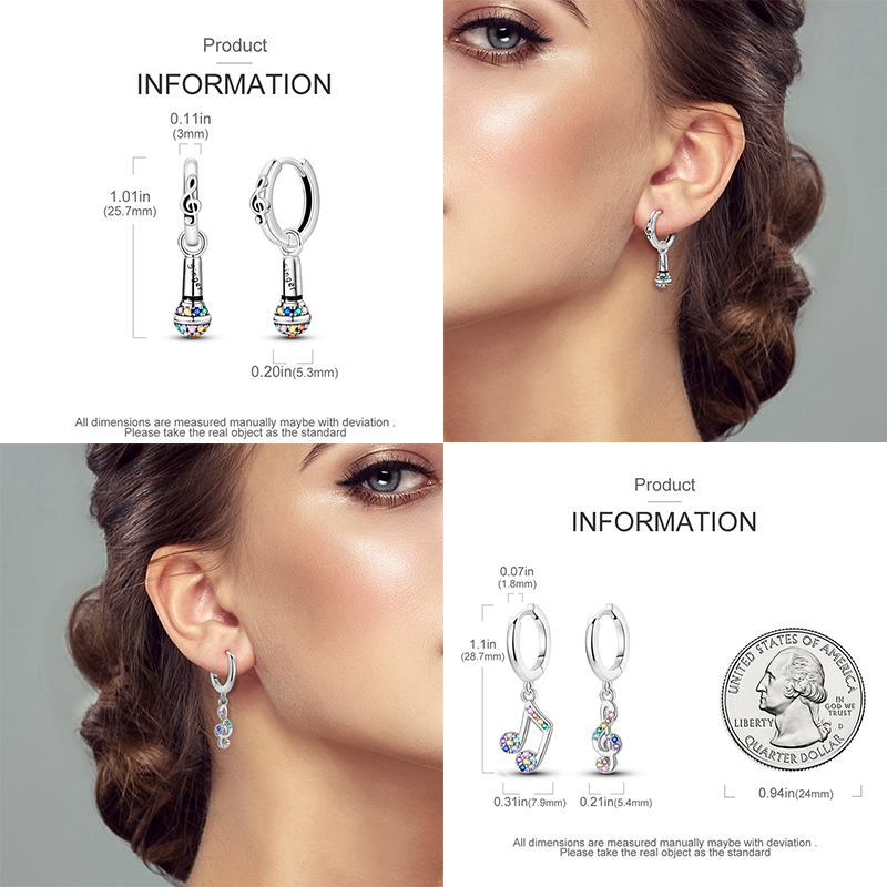 925 Sterling Silver Career Eardrop Musical Note Earrings Painter Microphone Earrings Fit For Women Workplace Birthday