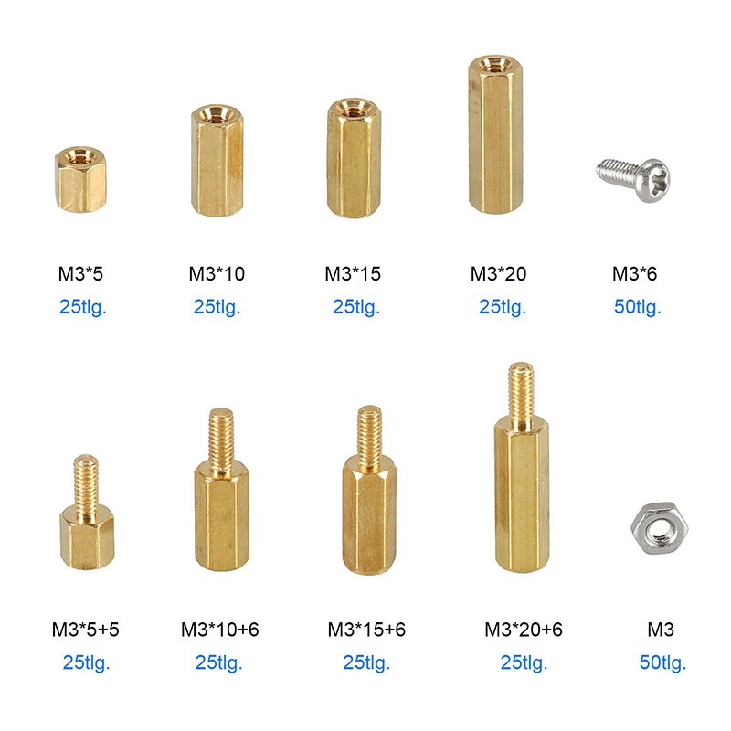 300Pcs Copper Bolts & Screws Kit Iron Nickel Plated Screws Brass Bolts Hexagonal Copper Post Spacer Bolts Brass Spacer M2 Screws