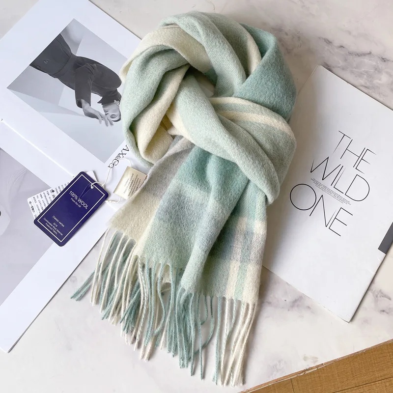 Ullskjerf for menn vinter dypblå rutete ullhalsvarmer luksus for kjæreste, pappa og eldre: Kamel