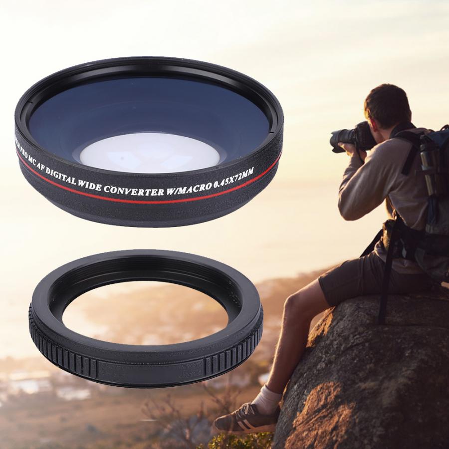 Videocámaras profesionales 72MM 0.45X lente gran angular cámara DSLR cámaras para 82mm filtro teleconvertidor para