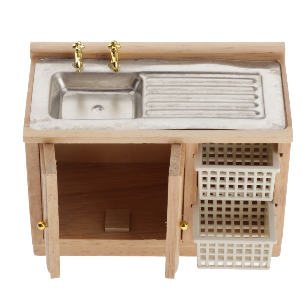 1:12 Doll House Kitchen Cupboard Wooden Antique Wash Basin Cabinet Furniture Toy