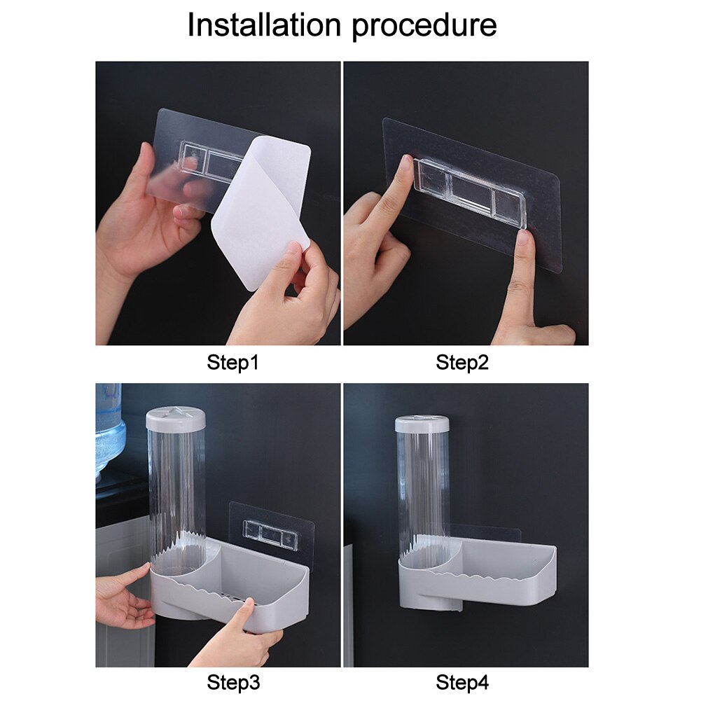 Disposable Cup Dispenser With Storage Holder Anti Dust Organizer Automatic Water Cooler ABS Space Saving Kitchen Wall Mounted