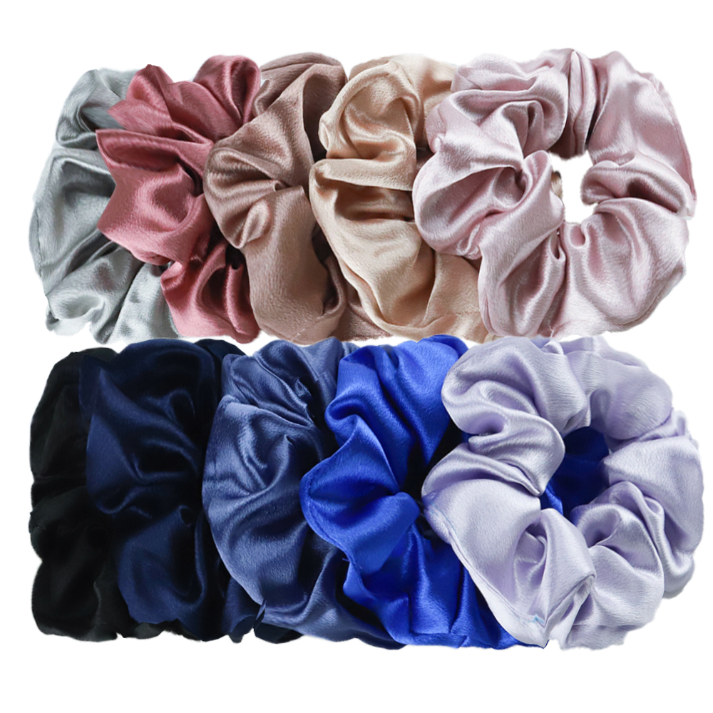 10/5 pz/lotto Accessori Donne Ragazze Raso di Seta Nastri per Capelli Solido Elastico Elegante Elastico Copricapi Titolare Scrunchy Nero