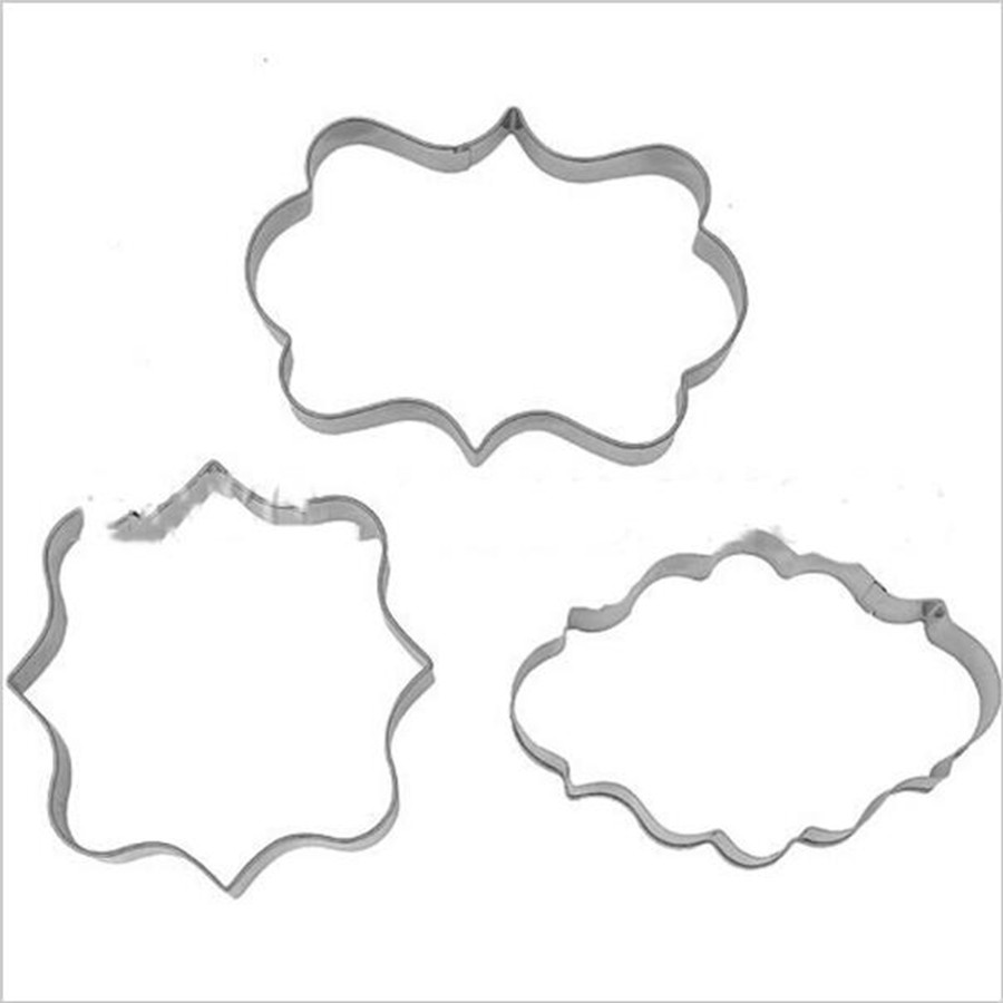 FoodyMine 3Pcs Plaque Cutter Cookies Frame Cake Ovale Vierkante Rechthoek Fancy Roestvrij Cookie Mold