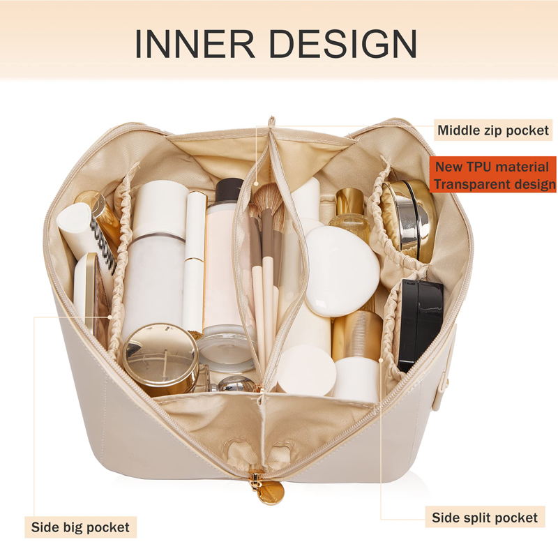 Bolsa de cosméticos de viaje grande para mujer, organizador de maquillaje de cuero, neceser femenino, estuche de maquillaje, bolsa de almacenamiento, caja de lujo para mujer