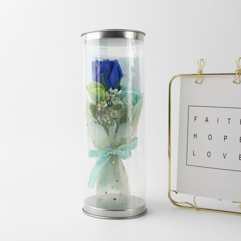 Sztuczne kwiaty pachnące Róża goździk bukiet pudełko ciało mydło w kształcie kwiatka wesele walentynki dzień nauczyciela prezent: niebieski