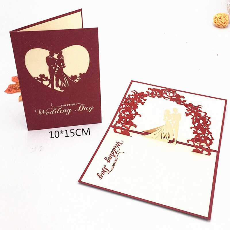 3d romantisk bryllup håndlavet 3d pop up velsignelse lykønskningskort postkort med konvolutter til valentinsdag fest bryllup forsyninger